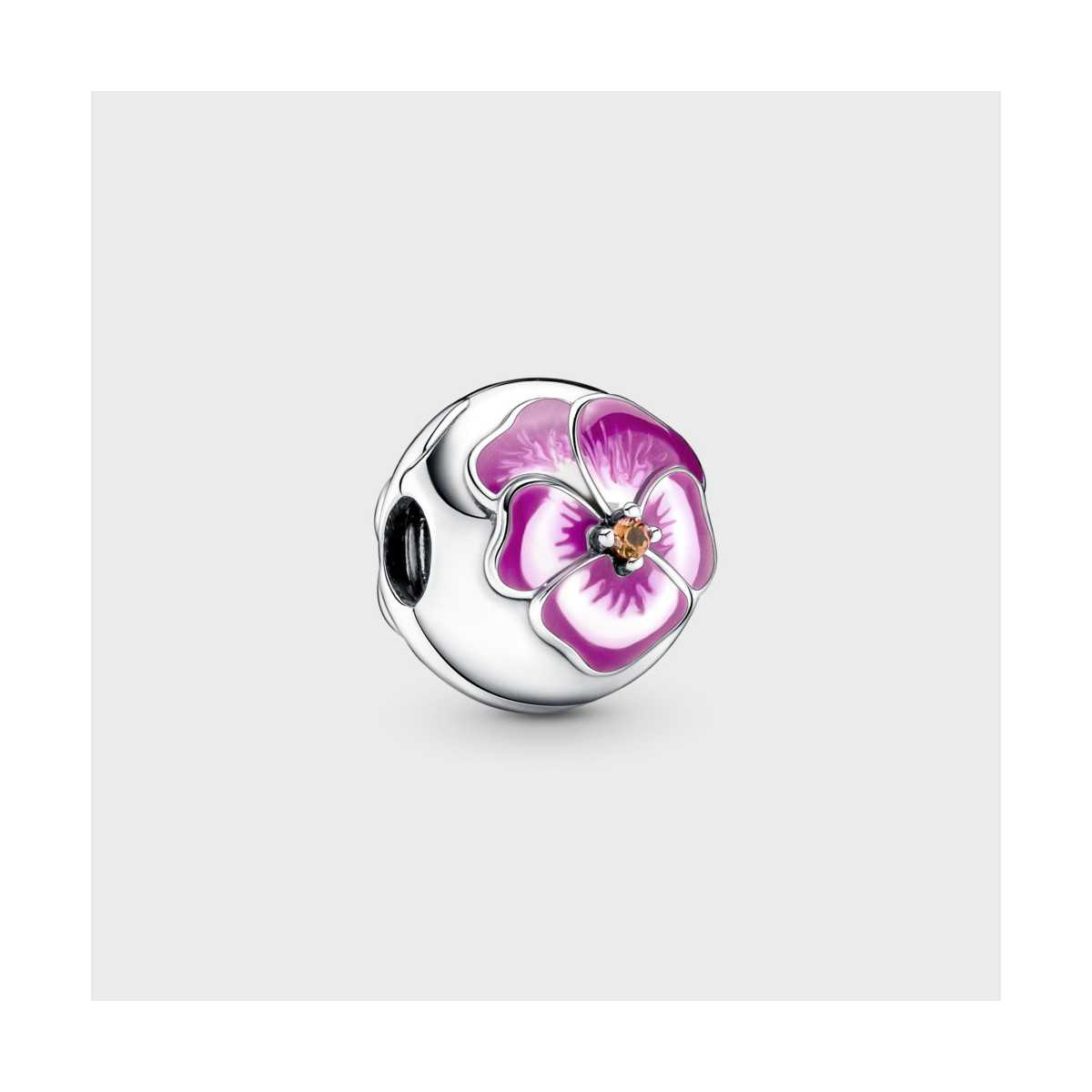 Clip Pandora Flor Pensamiento Rosa 790772C01