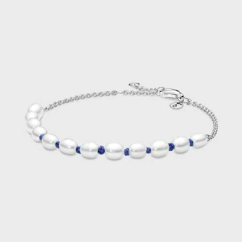 Pulsera Cordón Azul con Perlas Cultivadas de Agua Dulce 591689C01-20