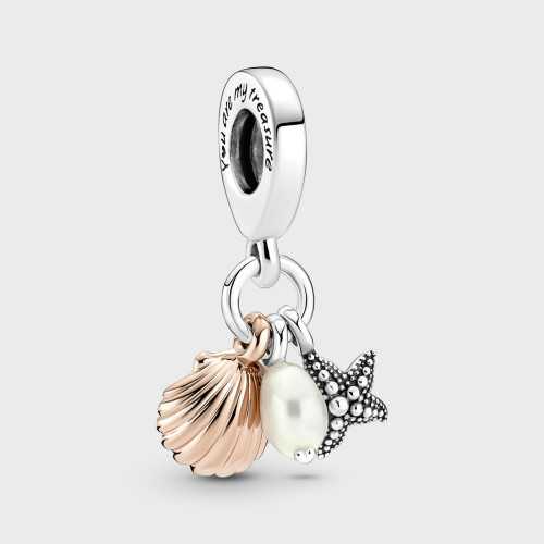 Charm Pandora Colgante Triple Concha, Perla Cultivada de Agua Dulce y Estrella de Mar 781690C01