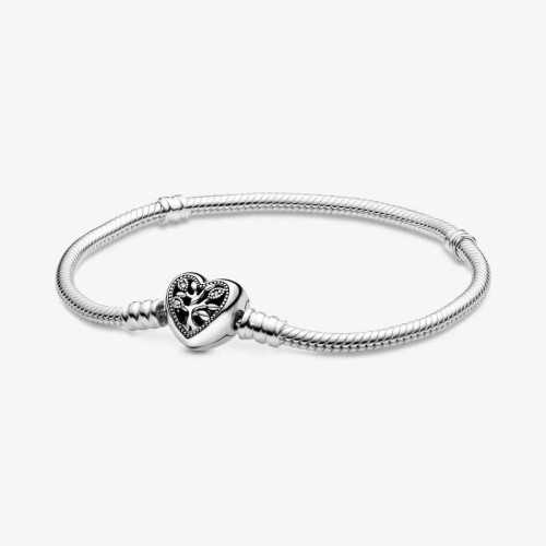 Pulsera Pandora Cadena de Serpiente con Cierre de Corazón Familiar - 598827C01