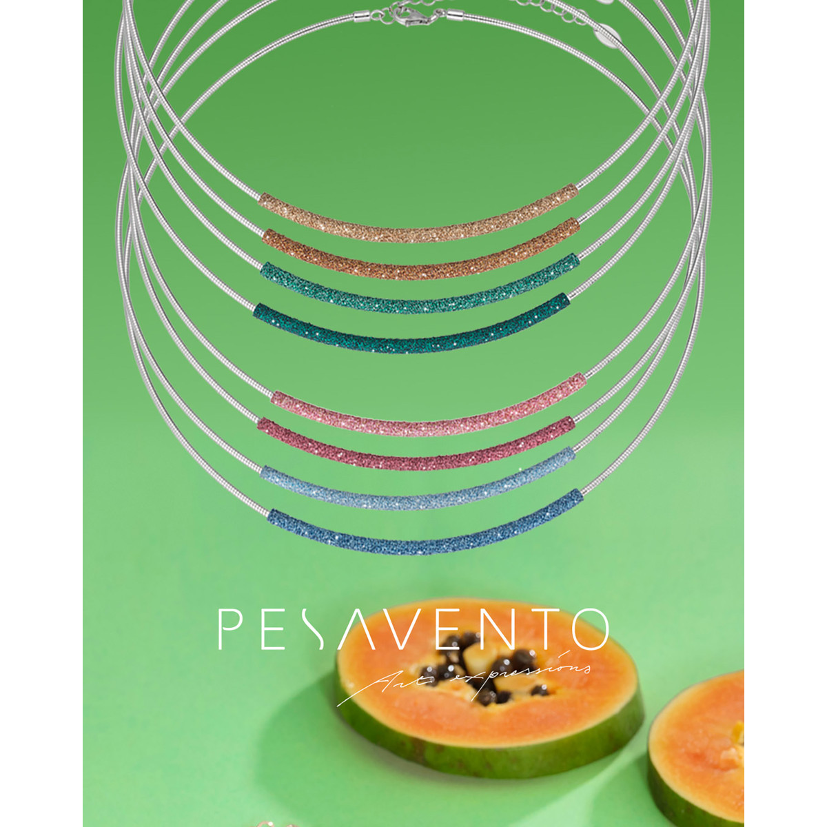 Collar Pesavento DNA Spring. Plata Rodio + Verde Amazzonia WPSCG003