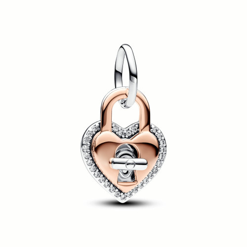 Charm Pandora Colgante Doble Corazón Candado Giratorio en Dos Tonos 783079C01