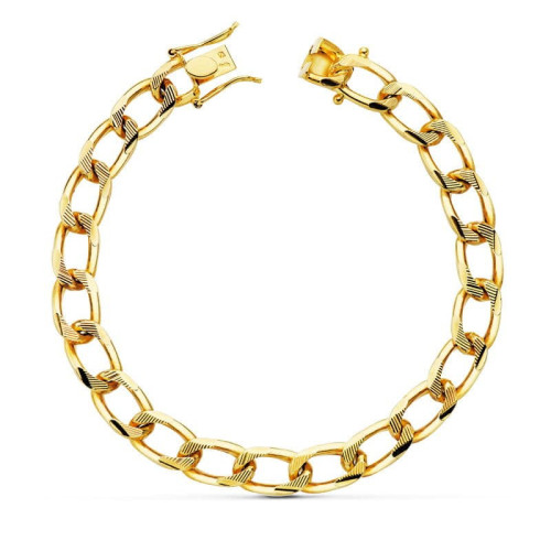 18K Pulsera Oro Amarillo Barbada Maciza 8 Mm 22Cm