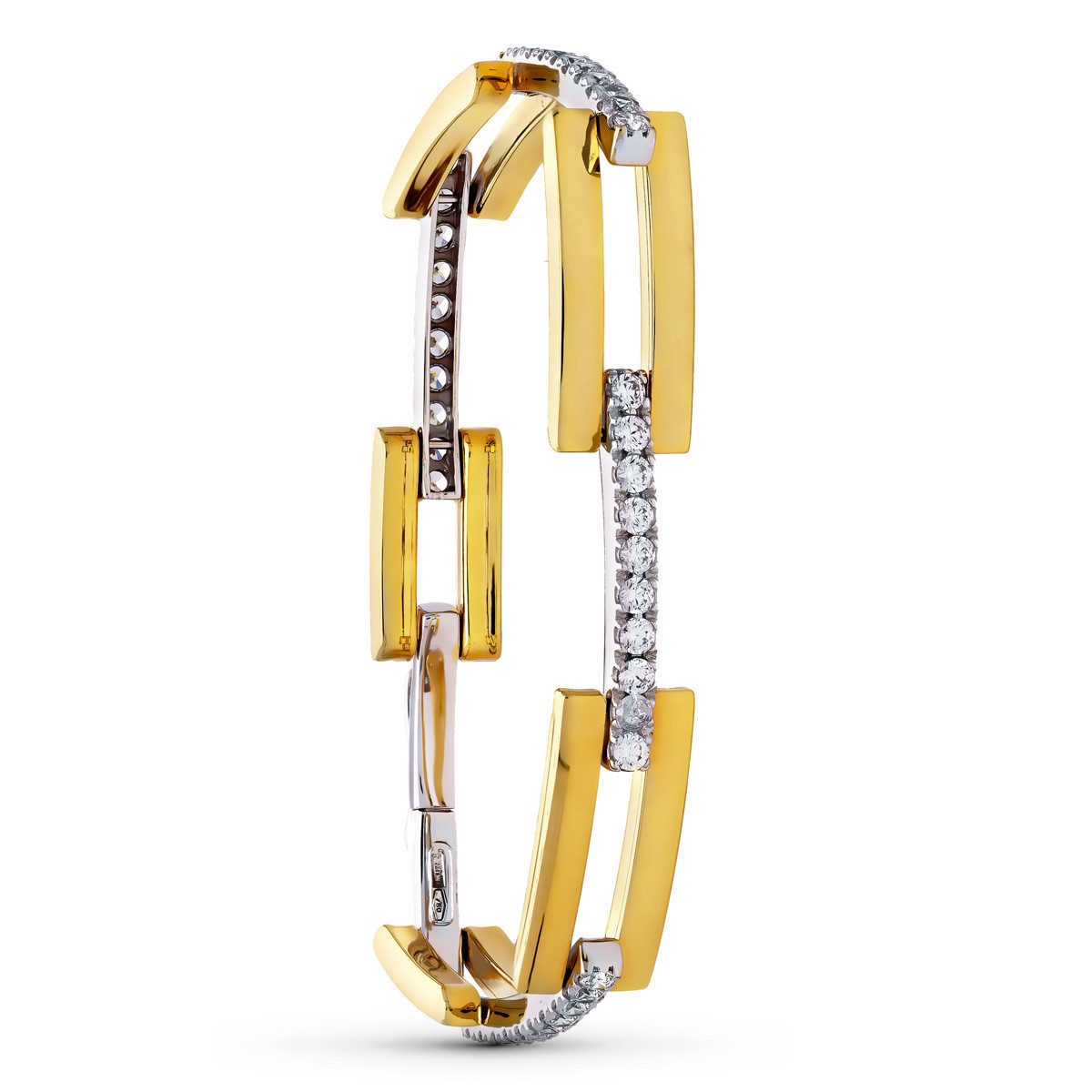 18K Pulsera Oro Bicolor Eslabon Rectangular Circonitas