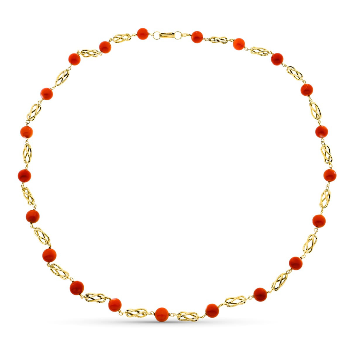 18K Collar Oro Amarillo Jaula Coral Fino Japones 7.5 Mm 60 Cm