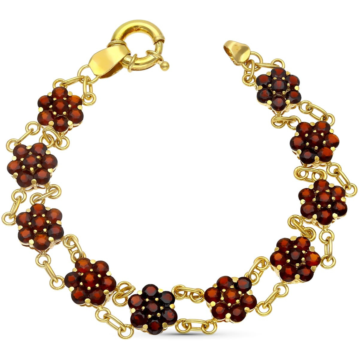 18K Pulsera Oro Amarillo Cuajos De Granates