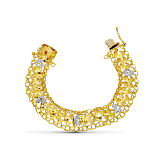 18K Pulsera Oro Amarillo Princesa Bicolor Circonitas