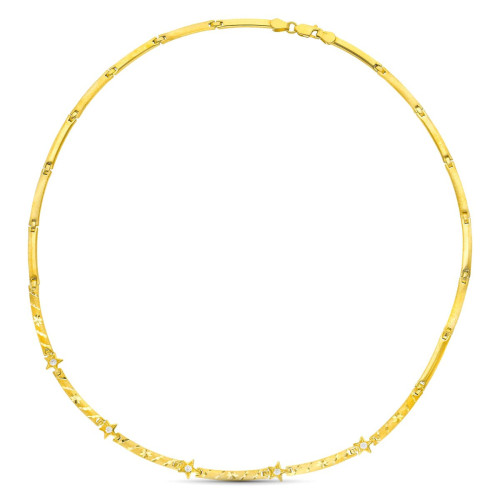 18K Gargantilla Oro Amarillo Mate Y Brillo Con Circonitas Y Tramos Tallados 45 Cm