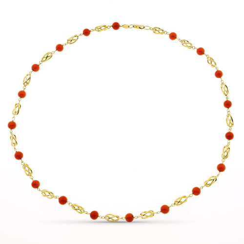 18K Collar Oro Amarillo Jaula Coral Fino Cerdeña 6 Mm 50 Cm