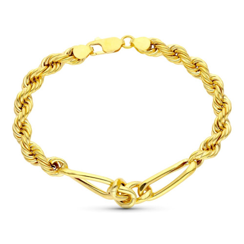 18K Pulsera Oro Amarillo Salomonico Alternado Eslabon Cartier 20 Cm 6.5 Mm