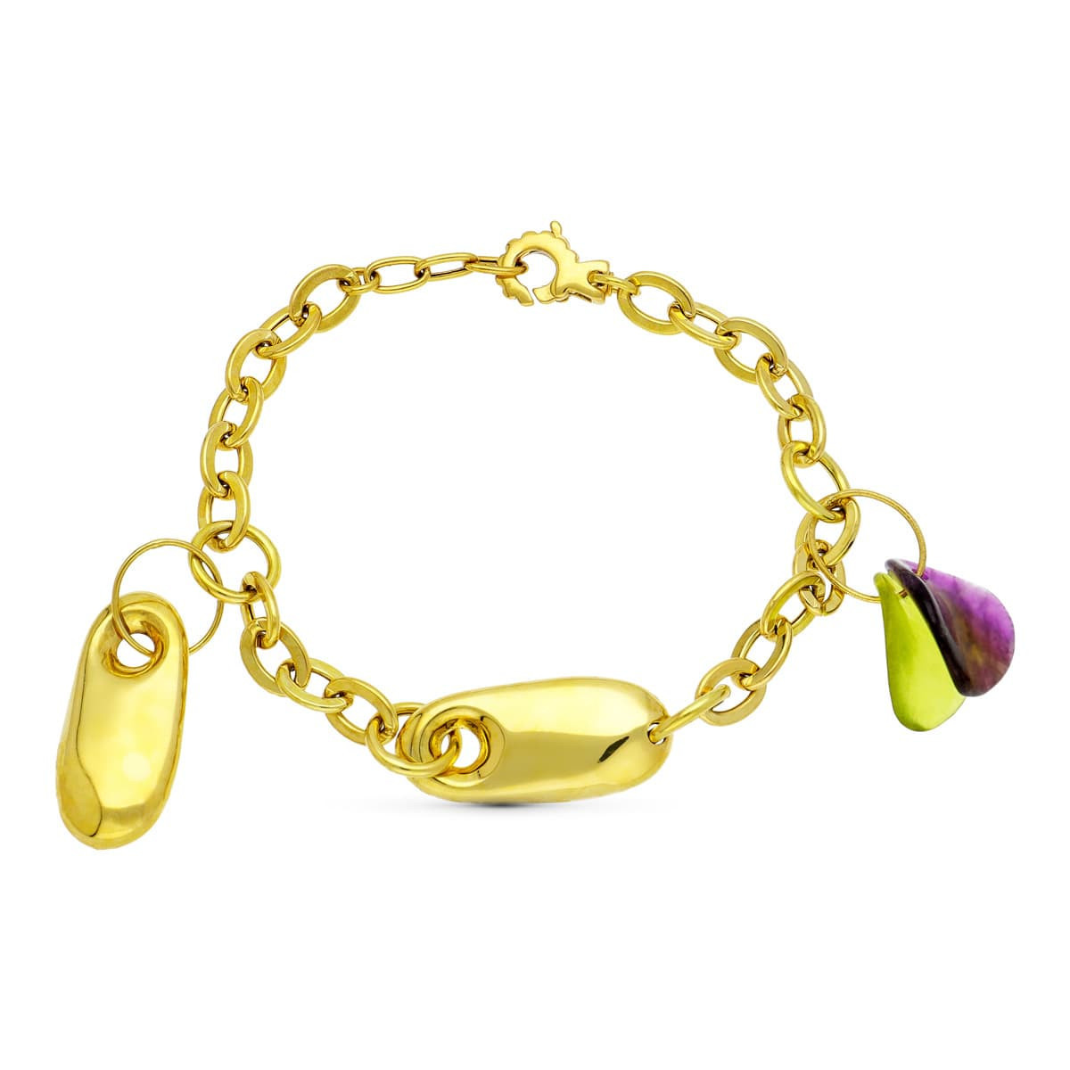 18K Pulsera Oro Amarillo Piedra Color Colgante