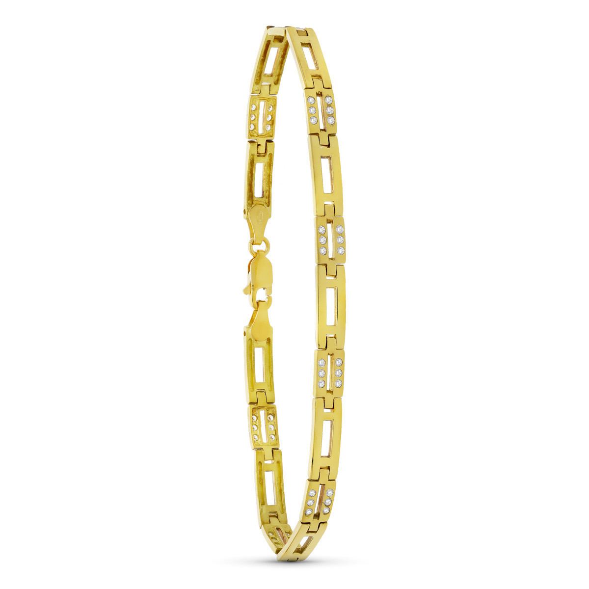 18K Pulsera Oro Amarillo Circonitas Mate Y Brillo