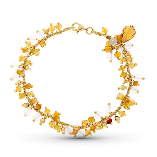 18K Pulsera Oro Amarillo Piedras De Color