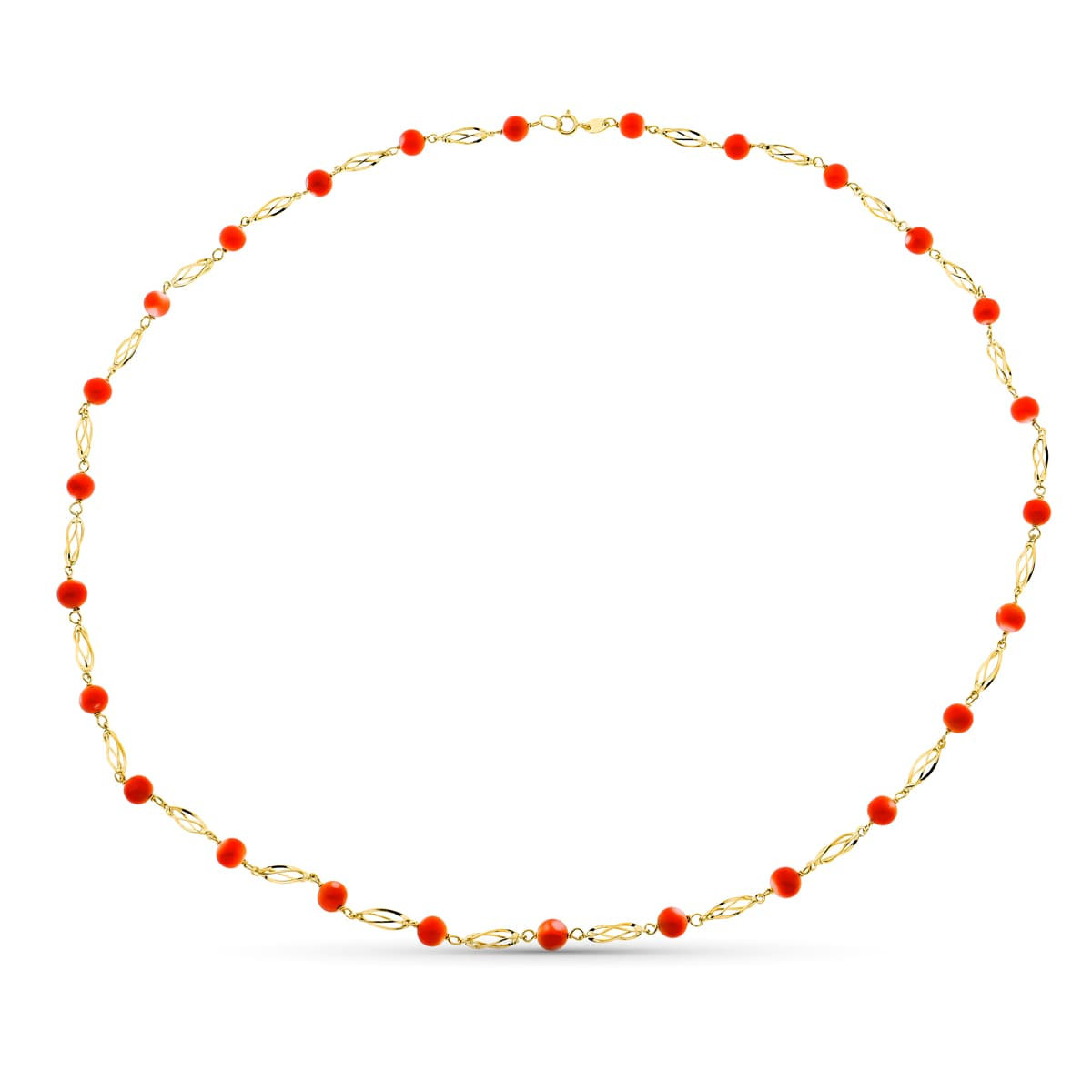 18K Collar Oro Amarillo Jaula Coral Fino Japones 5.5 Mm 60 Cm