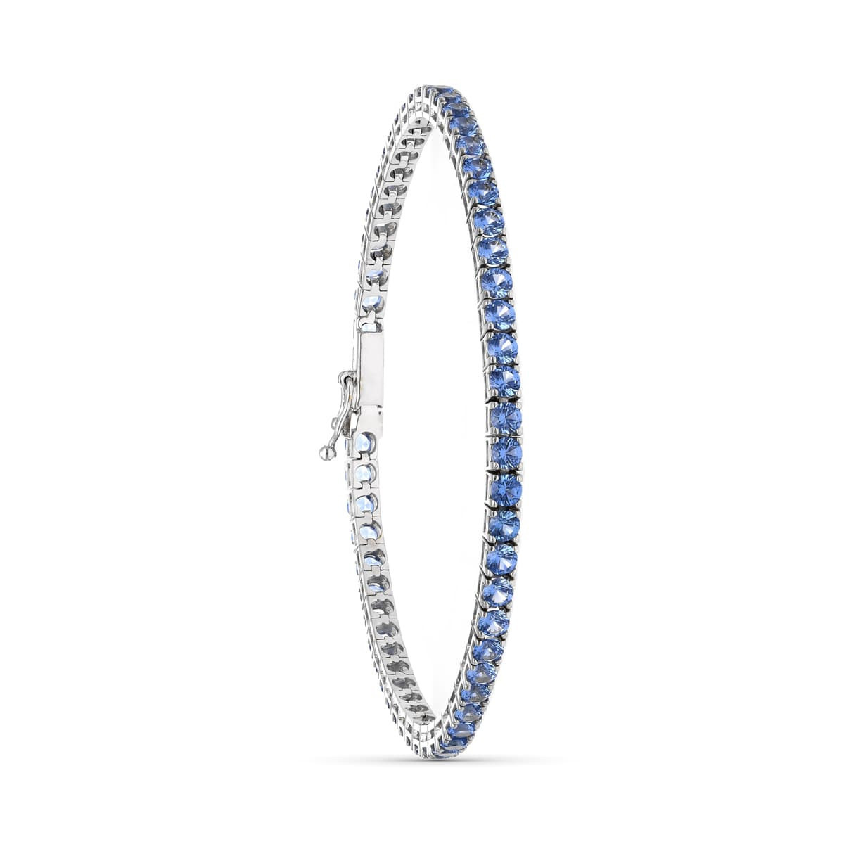 18K Pulsera Oro Blanco Piedras Azules 19 Cm