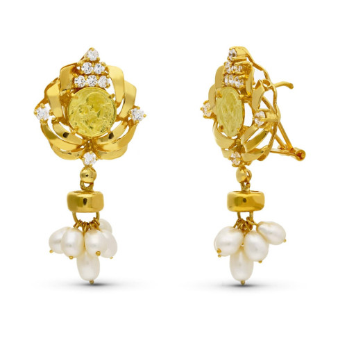 18K Pendientes Oro Amarillo Madre Perla 38X19 Mm