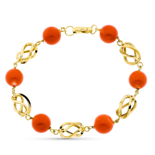 18K Pulsera Oro Amarillo Jaulas Coral Fino Japones 9 9.5 Mm 19 Cm