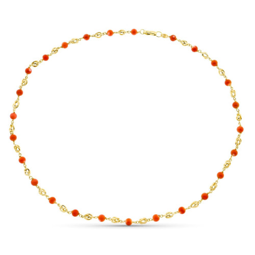 18K Collar Oro Amarillo Jaula Coral Fino Japones 5 Mm 50Cm