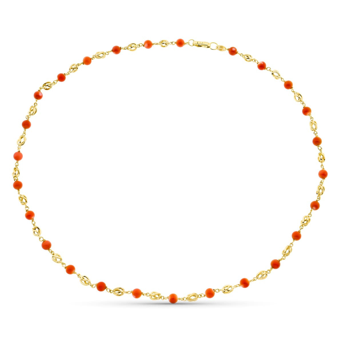 18K Collar Oro Amarillo Jaula Coral Fino Japones 5 Mm 50Cm