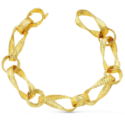 18K Pulsera Oro Amarillo Eslabones Huecos Ancho 12 Mm Largo 21 Cm