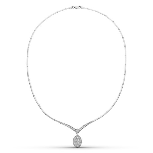 18K Gargantilla Oro Blanco Circonitas Motivo Oval