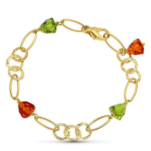 18K Pulsera Oro Amarillo Piedras Color