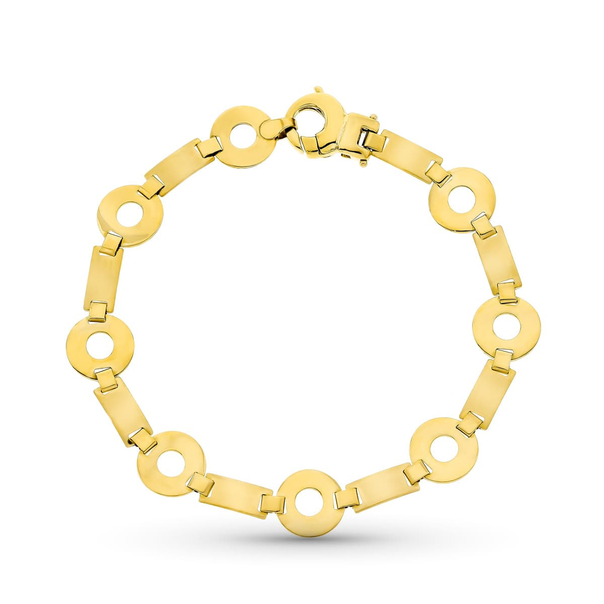 18K Pulsera Oro Amarillo Circulos Mate Y Brillo 19Cm