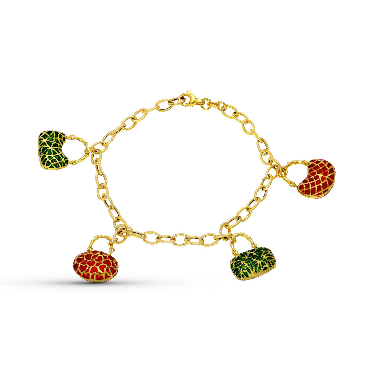 18K Pulsera Oro Amarillo Motivos Bolsos Esmalte