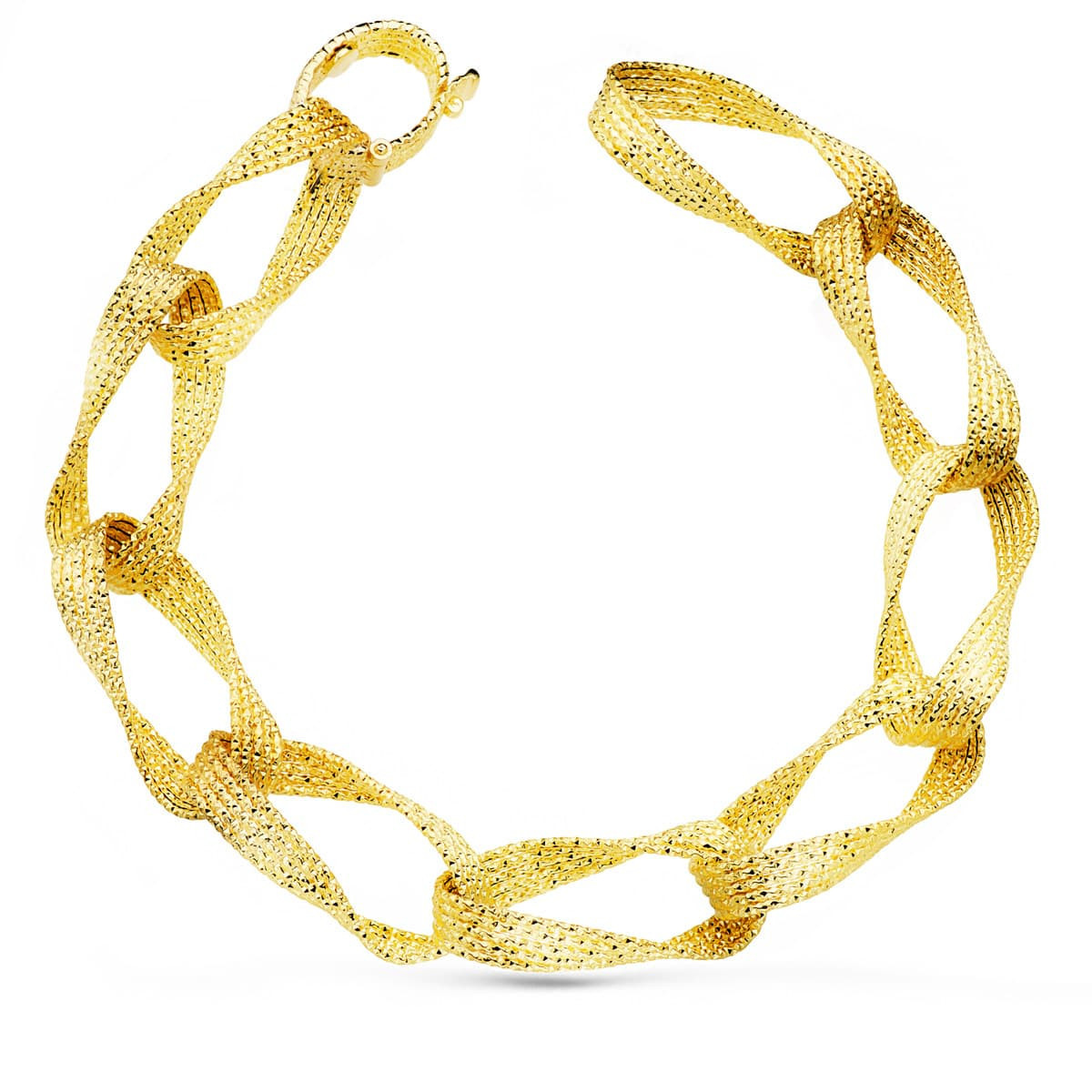 18K Pulsera Oro Amarillo Eslabones Huecos Ancho 11 Mm Largo 22 Cm