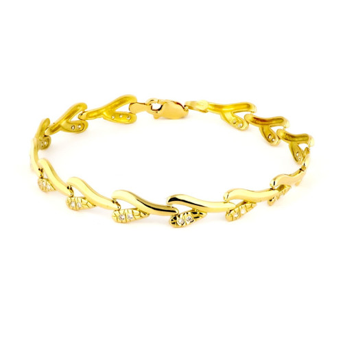 18K Pulsera Oro Amarillo Hojas Con Circonitas