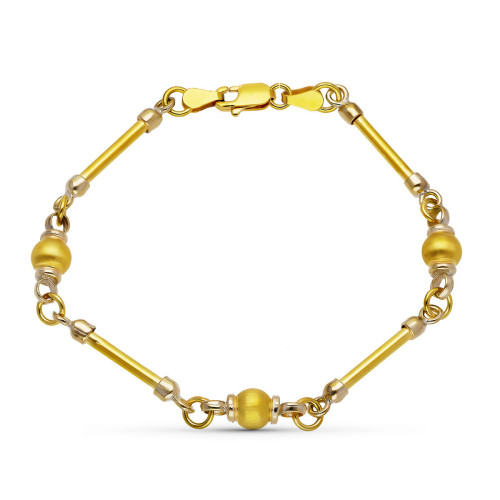 18K Pulsera Oro Amarillo Barra Y Bolas