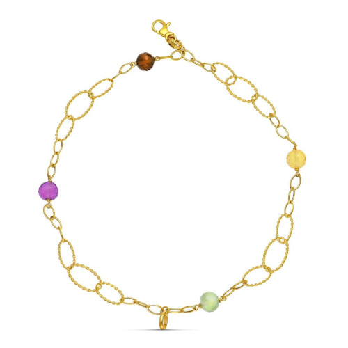 18K Pulsera Oro Amarillo Eslabones Y Piedras