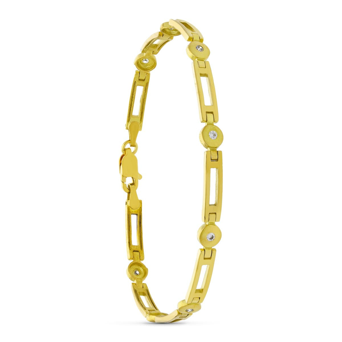 18K Pulsera Oro Amarillo Circonitas Mate Y Brillo