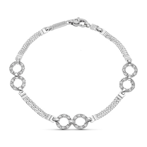 18K Pulsera Oro Blanco Tramos Y Circulos Con Circonitas18.5 Cm