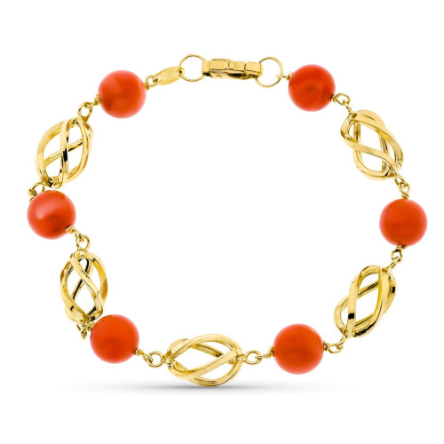 18K Pulsera Oro Amarillo Jaula Coral Fino Japones 8 Mm 19 Cm