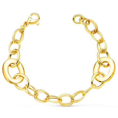 18K Pulsera Oro Amarillo Eslabones Huecos Ancho 16 Mm Largo 20 Cm Peso 8.90 Gr