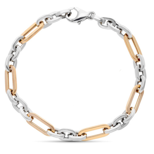 18K Pulsera Oro Bicolor Eslabones 19 Cm Ancho 6 Mm