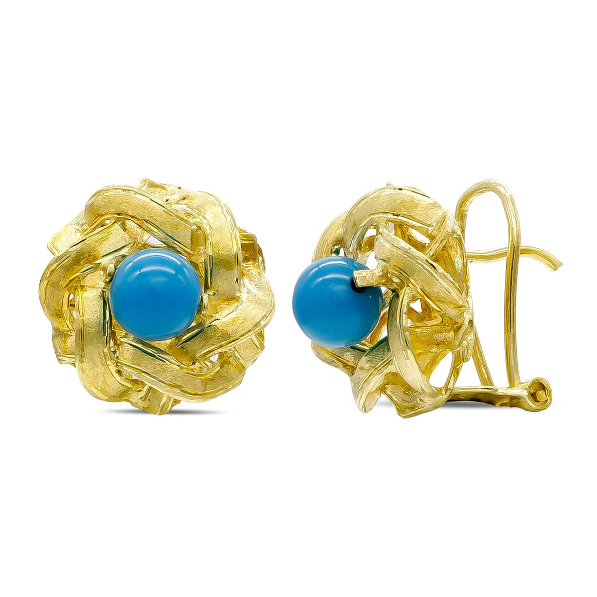 18K Pendientes Oro Amarillo Ramas Y Turquesa