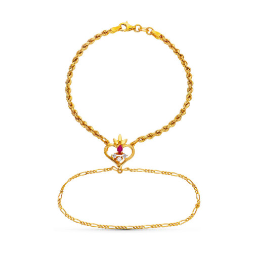 18K Pulsera Oro Amarillo India Rubi Corazon