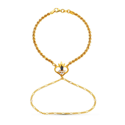 18K Pulsera Oro Amarillo India Zafiro Corazon