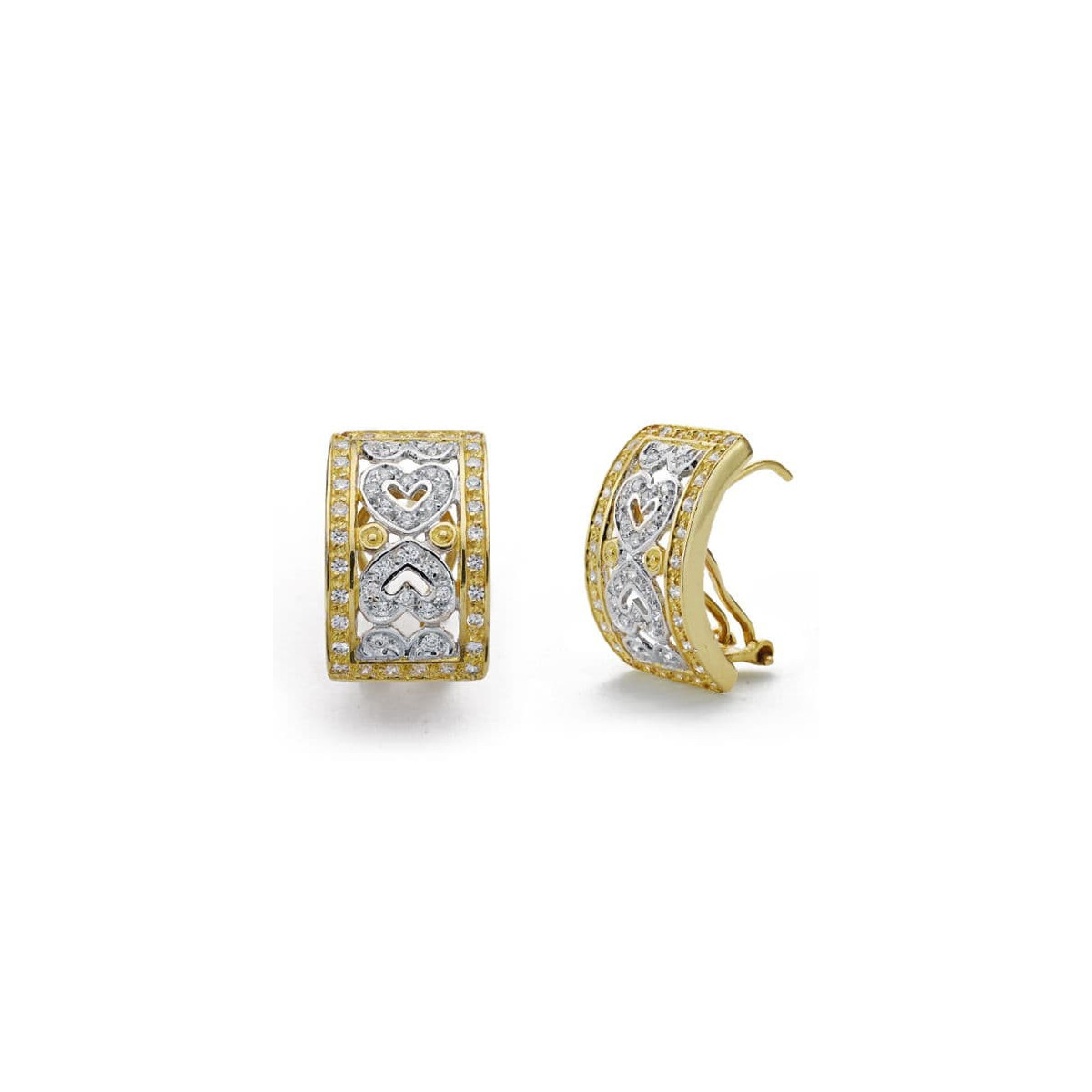 18K Pendientes Bicolor Circonitas Omega 20X12 Mm