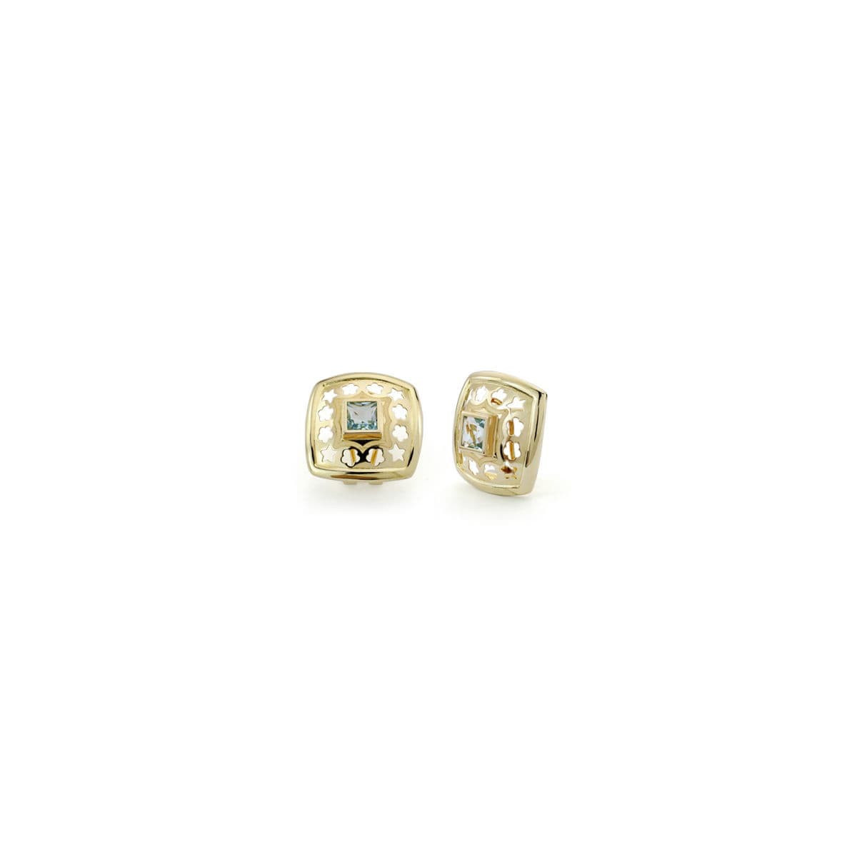 18K Pendientes Oro Amarillo Piedra Cuadrada Omega 20 Mm