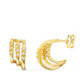 18K Pendientes Oro Amarillo Tres Bandas Con Diamantes, Alta Joyeria, Pendientes 0.090 Qts 11X6 Mm