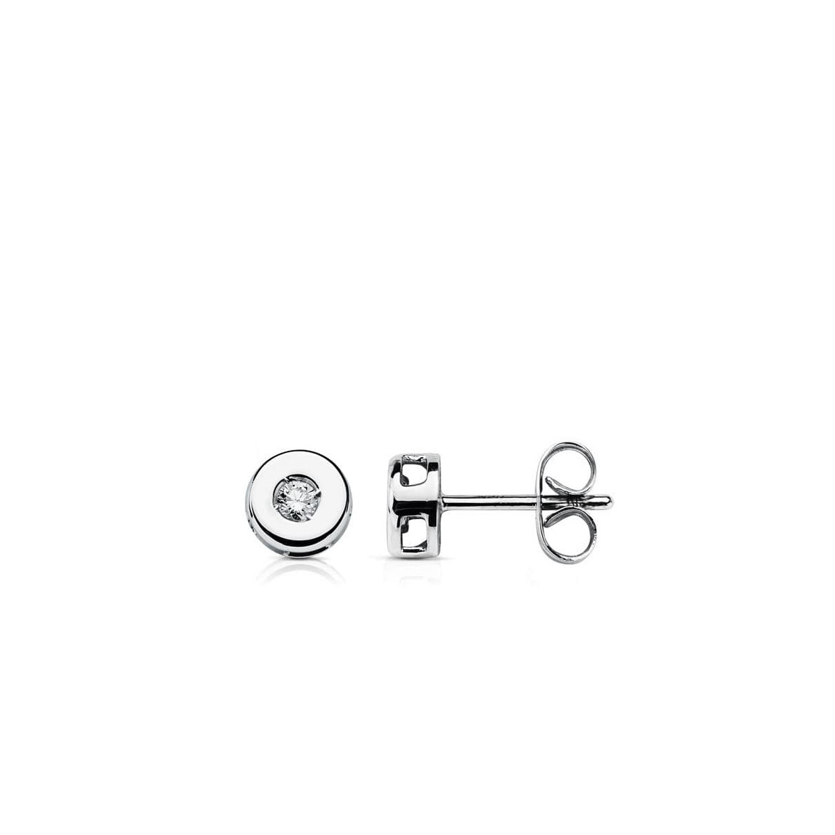 18K Pendientes Oro Blanco Chaton 6 Mm Diamantes 0.10 Qts.