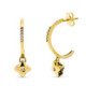 18K Aros Oro Amarillo Con Colgante Chaton Y Diamantes, Alta Joyeria, Pendientes. 0.1680 Qts 23X3 Mm