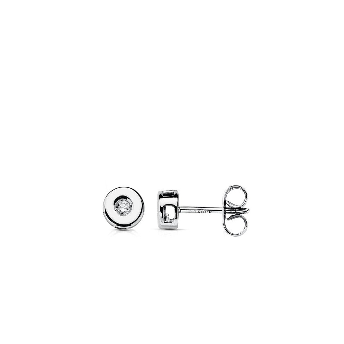 18K Pendientes Oro Blanco Diamantes Talla Brillante 0.07 Qts. 5.5Mm