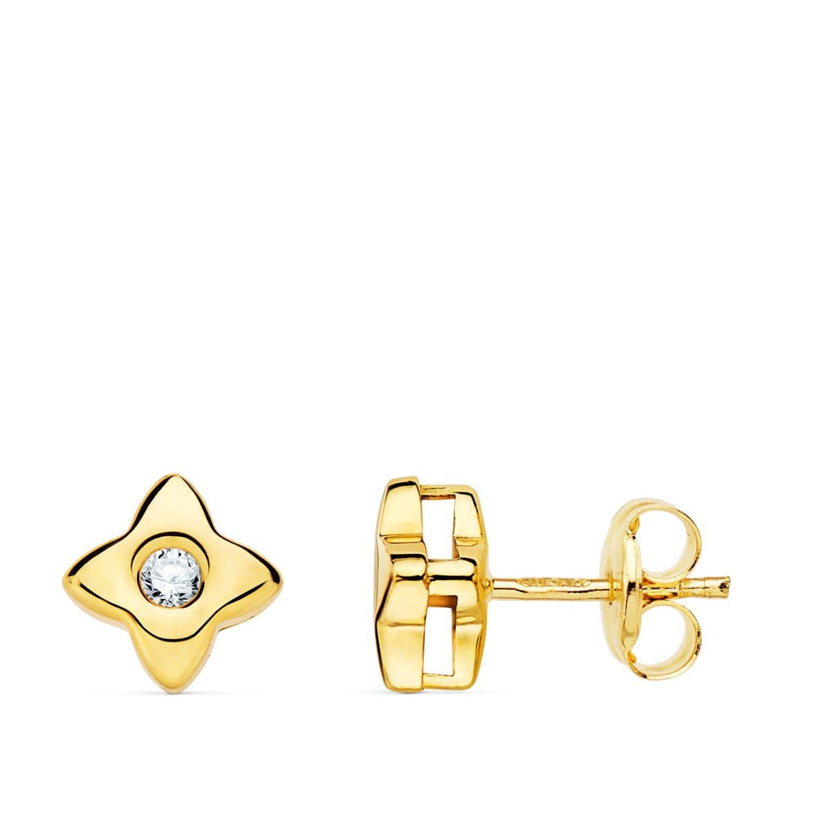 18K Pendientes Oro Amarillo Estrella 6X6 Mm Diamante 0.100Qt. G-Vs2.