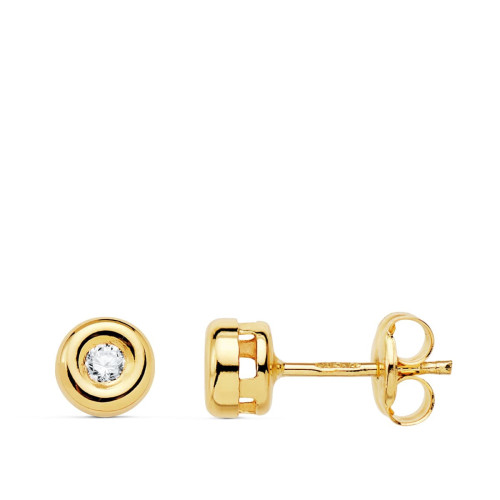 18K Pendientes Oro Amarillo Diamantes Talla Brillante 4.75Mm 0.07 Qts.