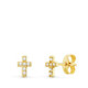 18K Pendientes Oro Amarillo Cruz Diamantes, Alta Joyeria, Pendientes 0.06 Qts Si-H. 6X4 Mm Presion