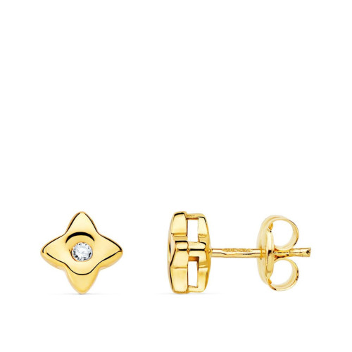 18K Pendientes Oro Amarillo Estrella 5.5X5.5 Mm Diamante 0.040 Qt. G-Vs2.